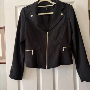 White House Black Market Black Zip-Front Moto Jacket with Gold Hardware
